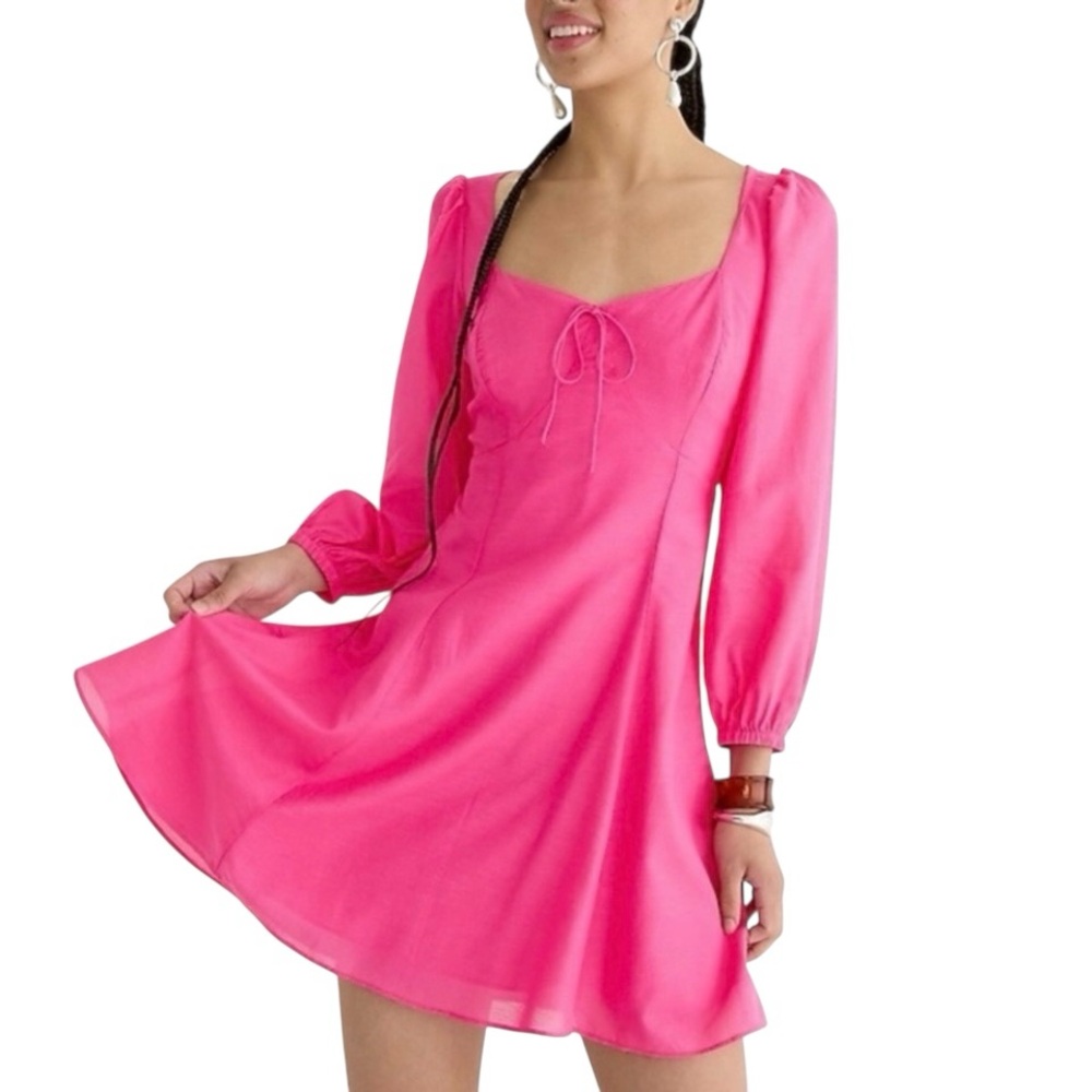 J.Crew Sweetheart Neck Pink Mini Dress Long Sleeve Smocked Back Size 12